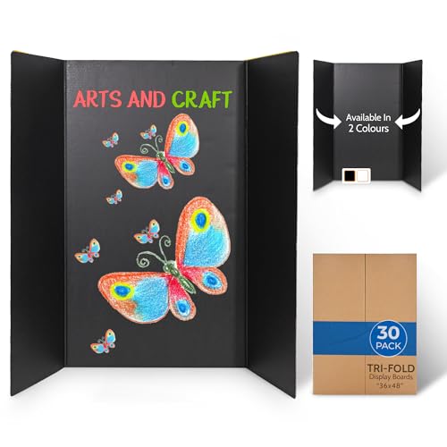 EPI Tri Fold Cardboard Display Board. Large 36 x 48in Black Tri-fold Poster 30 Pack. Professional Presentation Boards with Rounded Corners for Science Fair Project, School and Business Presentations