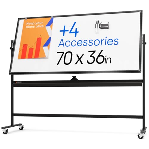 Kamelleo Rolling Whiteboard on Wheels 70" x 36", Double Sided White Board