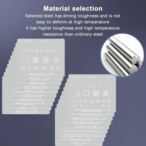 DIYPHONE BGA Reballing Stencils Kit,19 Pcs Planting Tin Steel Mesh, Solder Tin Planting Template, Square Hole Direct Heating Planting Tin Net for Xiaomi Series Phone CPU IC Chip Repair