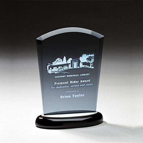 SHOP AWARDS AND GIFTS Customizable 7-1/4 Inch Smoked Glass Award with Aluminum Accents on Black Base, Includes Personalization
