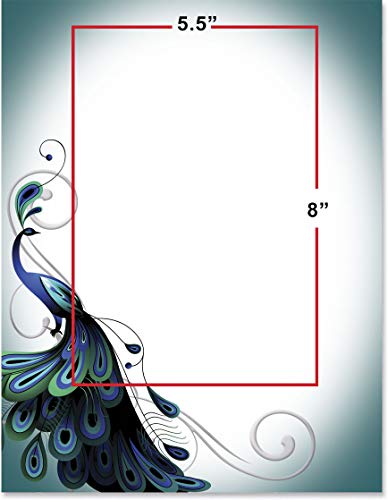 PaperDirect Magnificent Peacock Envision Invite Special Event Theme Paper Stationery, Border Paper, Letterhead 8.5 x 11, 100 sheets, Elegant Premium Writing Paper, Decorative Printer Paper