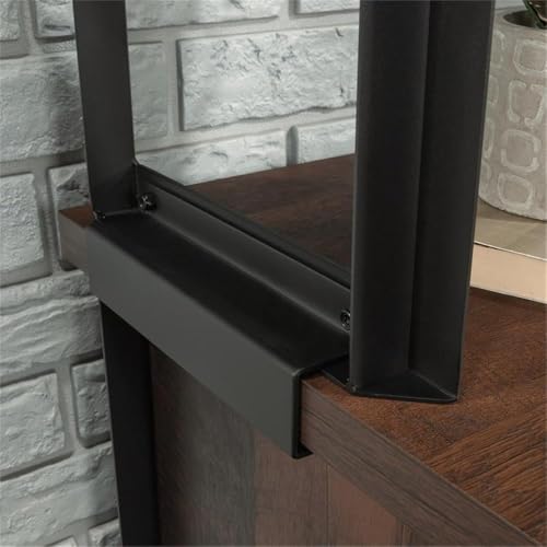Pemberly Row Contemporary Hutch, 60 in Wide, Engineered Wood and Metal, Barrel Oak Finish, Attaches to Computer Desk, Barrister Door, 2 Adjustable Shelves, Office Storage Organizer