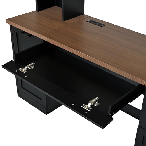 EWUZOSE Arched Computer Desk with Hutch Charging Station and File Drawer (Engineered Wood,Black)