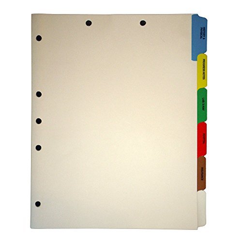 Stock Medical Chart Divider Sets, Side Tabs, 1/6th Cut (65 Sets of 6 Tabs) - (4 Boxes)