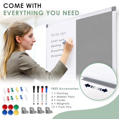 SWANCROWN Bulletin Board White Board Combo, 24 x 18 in, Aluminum Frame