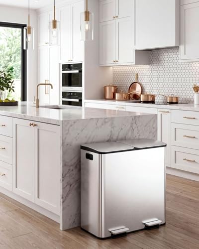 2 x 40L (2 x 10.6 Gallon) Stainless Steel Dual Compartment Trash Can