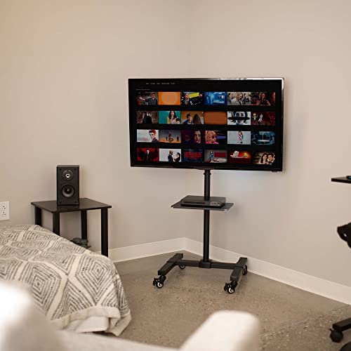 VIVO Black Rolling TV Cart w/Shelf, 13 to 50 inch Screens, STAND-TV07W-S