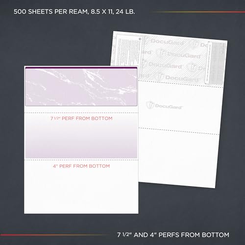DocuGard Standard Purple Marble Top High Security Check Paper - QuickBooks & Laser/Inkjet Printer Compatible - 11 Security Features - 500 Blank Business Checks (04507)