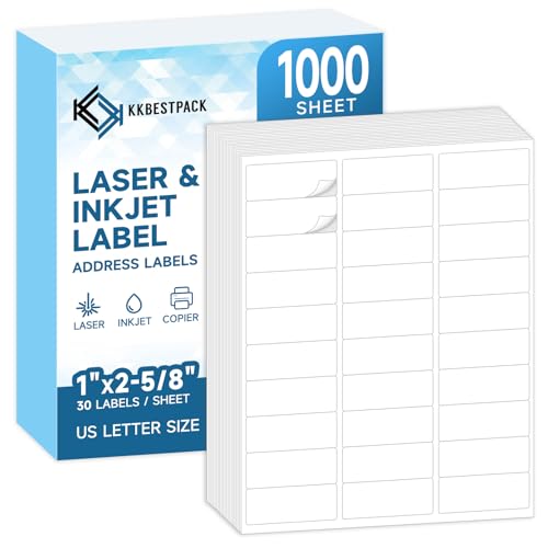 KKBESTPACK 30 Up Shipping Address Labels – 1” x 2-5/8” Self-Adhesive Barcode FNSKU Stickers for Inkjet and Laser Printer (1000 Sheets / 30000 Labels)