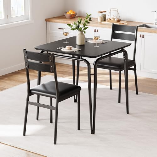 Dining Table for 2, Small Table and Chairs Set of 2, Square Dinette Set for 2, Dinner Table Set, 3 Piece Kitchen & Dining Room Sets for Small Space, Apartment (Dark, Dining Table with 2 Chairs)