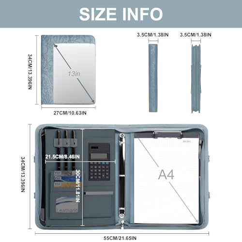 Leathario Portfolio Binder with Handle,3 Ring Padfolio with Zipper