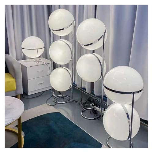 Sadaug Creative Desk Lamp Chrome Metal White Acrylic Ball Lights Modern Art Lighting Living Study Room Home Decor Floor Lamp Adjustable Height 98-110 inches