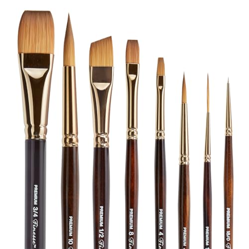 KINGART 1010A Premium 8 Pc. Finesse Watercolor Artist Brush Set, Synthetic Kolinsky Sable for Watercolor, Gouache, Oil, and Acrylic Paints, Short Handle, Set of 8