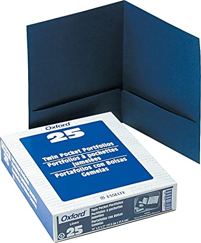 Oxford 53443 Linen Twin Pocket Folder, 25/BX, Navy