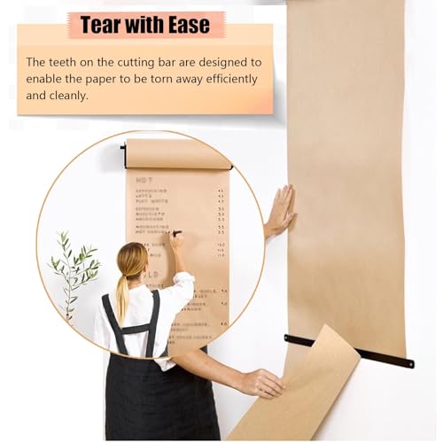 Kraft Paper Roll with a Cutter Kit, Hanging Paper Dispenser Wall Mounted/Menus Grocery List Writing Tablet, for Restaurant Kindergarten Kitchen (Size : Black Frame Wide 37cm/14.6in)