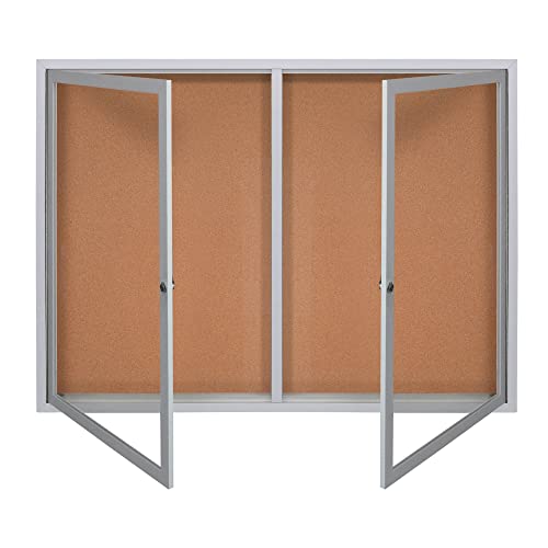 WorkPro® Enclosed Double-Door Cork Bulletin Board, 36" x 48", Aluminum Frame with Silver Finish