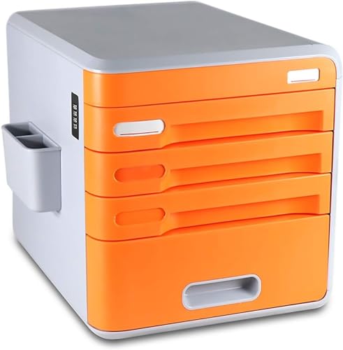 noxozoqm Flat File Cabinet, Drawer Organizer 4-Layers Lockable Environmentally Friendly Plastic-Yellow/Orange, with Digital Code Lock (Color : Orange)