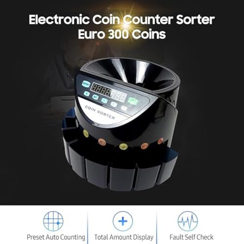 Eoweiot Electronic Coin Counter Sorter, Coin Counting and Sorting Machine, with LED Digital Display, 300 Coins/min, for School Shop Bank
