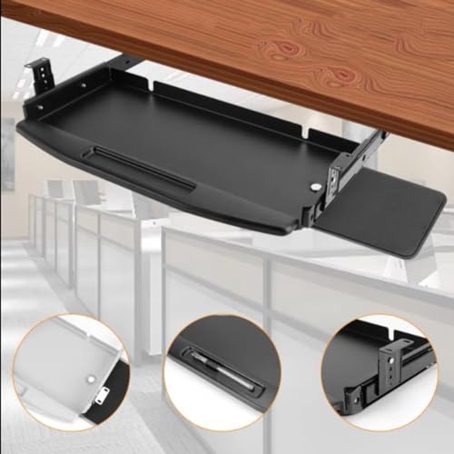 YHdtUO Ergonomic Computer Keyboard Tray with Rotatable Mouse Platform, Steel Keyboard Drawer Platform Under Desk, Slide Out Keyboard Holder for Office,Black-B
