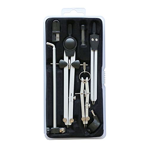 FENOKD Circular Gauge Set Drawing 7Pc Geometry Set Metal Compass with Wheel and Lock Geometry Precision Tool for Student Circle Drawing Tool Circle Gauge Set，