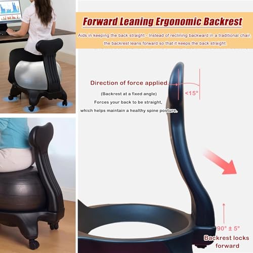 Acivirdde Office Yoga Ball Chair, Exercise Balance Ball Chair, Adjustable for Posture Correction and Muscle Strengthening, Suitable for Office Use.