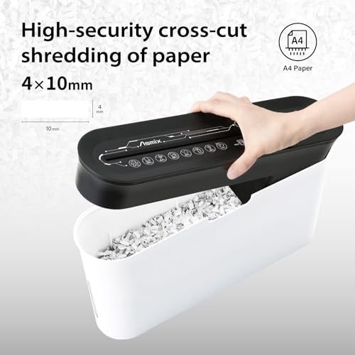 Asmix B08W Paper Shredder for Home use Office, White Compact Design, 2 Sheet Crosscut Paper, 10 Mins Running Time 14.7" × 7.2" × 3.7"
