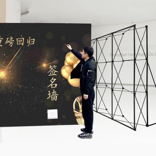 YDBMY Portable Pop Up Display Stand, Tension Backdrop Booth with Collapsible Fabric Banner Holder, Iron Frame Exhibit Show Size 2.3m x 3.8m (7.5ft x 12.5ft)
