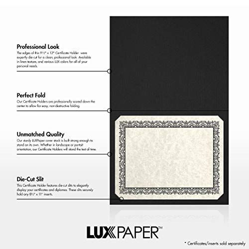 LUXPaper 9.5" x 12" Certificate Holders | Black Linen | 100lb. Cover | 250 Qty