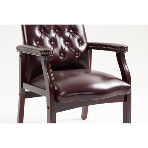 Japovker Leather Reception Guest Chairs - Waiting Room Stationary Office Chairs with Padded Arm Rest No Wheels, Ergonomic Side Chair for Conference Room Lobby Home Office (Burgundy)