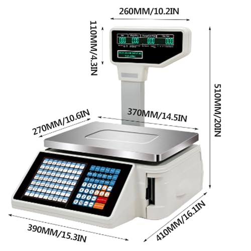 USZWBY Label Printing Scale,Digital Weighing Scale,Front and Back Dual Display,63 Shortcut Keys Commercial Cash Register,Suitable for Supermarkets,Retail Store (B)