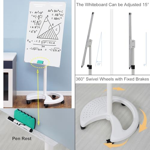 TRUNXUCL Magnetic White Board with Wheels, Rolling Whiteboard, Dry Erase Board with Stand, Adjustable Height and Angle(Orange,60x90cm/24x35in)