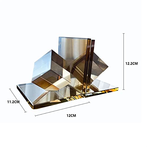 Book Organizer Decorative Bookends with Square Crystal Geometric Design, for Books, Magazines, Journals, Modern Home and Office Table or Desk Decor