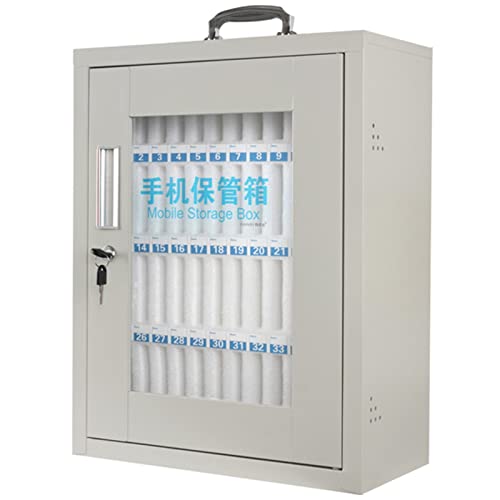FENOKD Wall-Mounted Pocket Chart Storage Cabinet Clear Cell Phone Storage Box Wall-Mounted with A Locked (Silver 60)，Silver-60