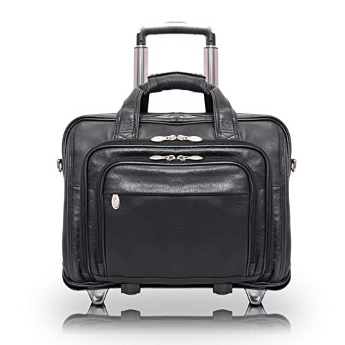 McKleinUSA I Series, Gold Coast, Full Grain Cashmere Napa Leather, 17" Leather Patented Detachable -Wheeled Laptop Briefcase, Black (43185), One Size