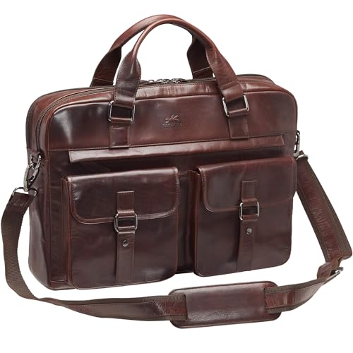 Mancini Buffalo Briefcase with Dual Compartments for 15.6" Laptop, Brown