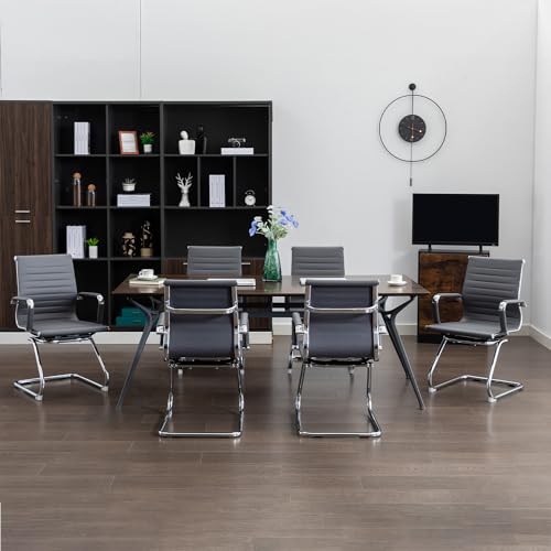 BoisKom Office Guest Reception Chair Set of 2, Conference Room Chairs Waiting Room Chairs 2 Pack, Modern Leather Office Desk Chair No Wheels.（Grey）