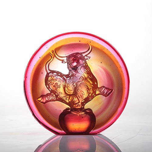 LIULI Year of The Ox Meaning Crystal Paperweight The Joyful Spirit of The Ox