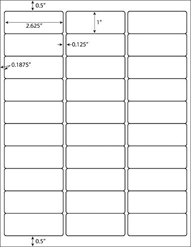 30 UP Shipping Address Labels for Inkjet Printers 1" x 2-5/8", Pack of 7500 Labels