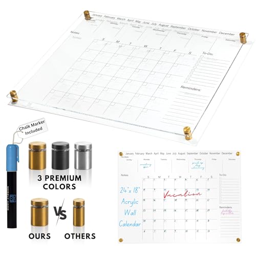 Merely Home Premium Ultra-Clear Acrylic Wall Calendar Dry Erase | Oversize 24"x18" | Monthly Planner for Office and Home | Large Acrylic Calendar for Wall | Acrylic Calendar | 3 Standoff Screws