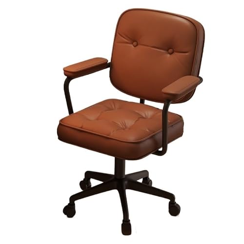 hezhuhe2258 Office Chair Small Office Chair Imitation Leather Bedroom Computer Home Comfortable Lifting Swivel with Wheels Adjustable(Brown)