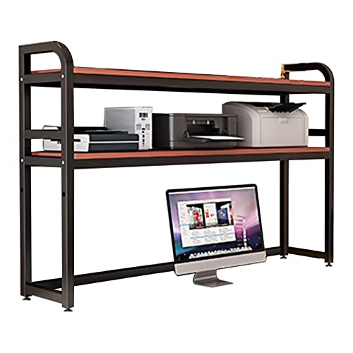 2 Tier Adjustable Office Desk Bookshelf, Desktop Bookcase for Computer Desk，Wood and Metal Printer Stand Office Supplies Organizers and Accessories Storage Display Shelf for Women Man and Kids ( Color