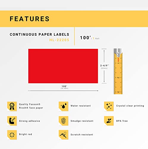 HouseLabels Compatible with Brother DK-2205, Red, 2-4/9" x 100'