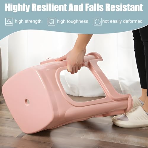 Mitoydoe 6 Pack Classroom Stools for Kids, Stackable Plastic Stools with Anti-Slip Bottom & Carry Hole, Round Seats in Pink/Light Blue/Khaki for School, Playroom, Home Mix Color