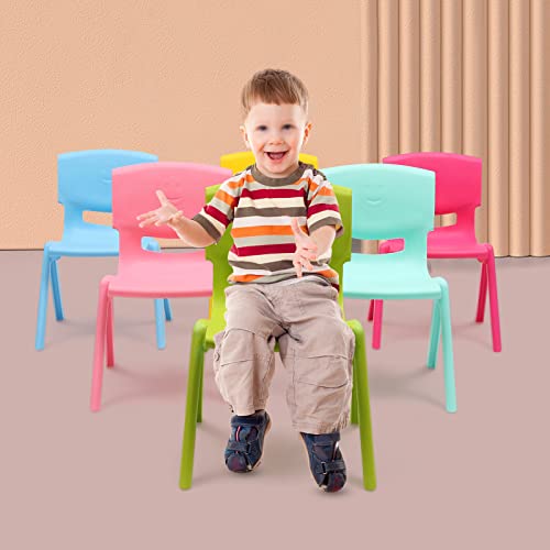 Mahugde 6Pcs Colorful Stackable School Chairs, 11inch Seat Height Colorful Plastic Kids Classrooms Chairs for Kids Learning Indoor Outdoor for Home Preschool Daycare Center