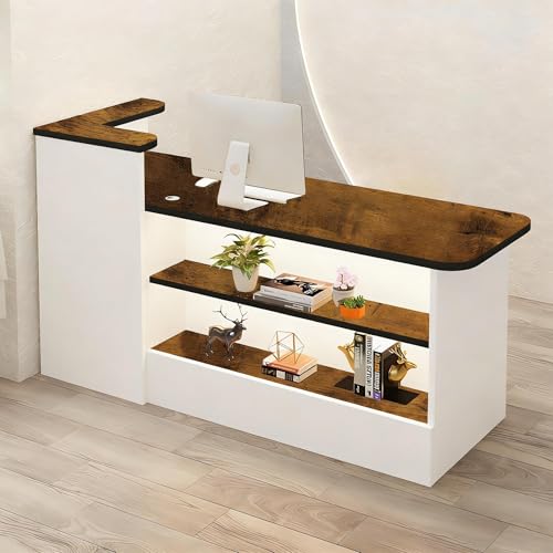 TKKUPLG Wooden Reception Desk with Counter, Front Desk with Drawer & Cabinet, Modern Design for Office/Lobby/Salon