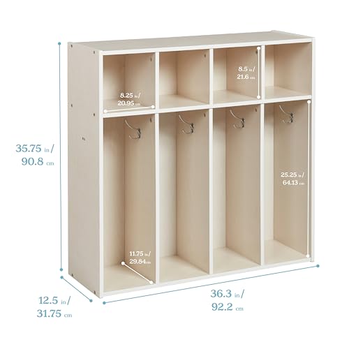 ECR4Kids Streamline 4-Section Toddler Coat Locker with Cubby Storage, Kids Furniture, White Wash