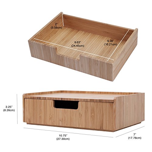 MobileVision Desktop Paper Tray File Folder Holder 5-Slot, & Bamboo Drawer Set; Storage for Office Supplies & Stationary items, pens, pencils, scissors, notepads, business cards and more