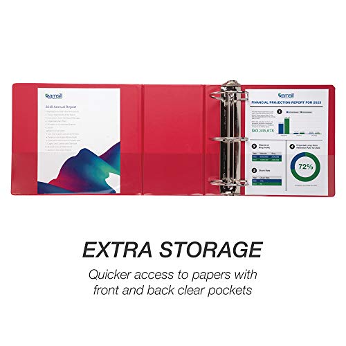 Samsill Durable 6 inch 3 Ring Binder, Locking D Ring Binder, Customizable Clear View Cover, Red, Holds 1225 Pages