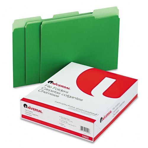 Universal - Colored File Folders, 1/3 Cut, One-Ply Top Tab, Letter, Bright GN/Lt GN, 100/Bx - Pack of 5