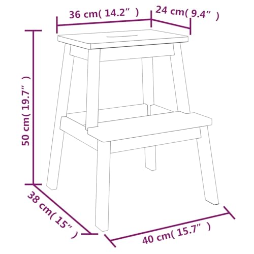 Natural Wood Two Step Stool Solid Acacia Wood Durable 15.7 Inch Long Step Stool for Home